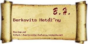 Berkovits Hetény névjegykártya